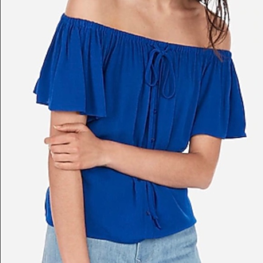 Blue flowy off shoulder blouse